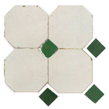 Mosaic House Moroccan tile Kora MJD 1-10 White Green  zellige, mosaic, zellij, field, pattern, glaze, simple, classic, octagonal 